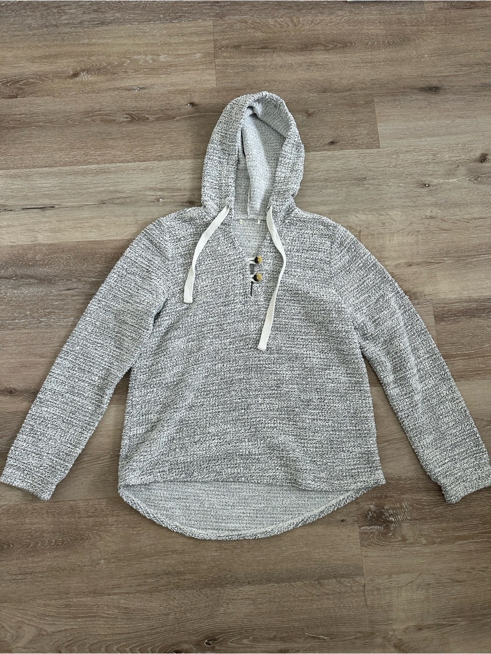 Cozy Hooded Knit Sweater in Heather Gray